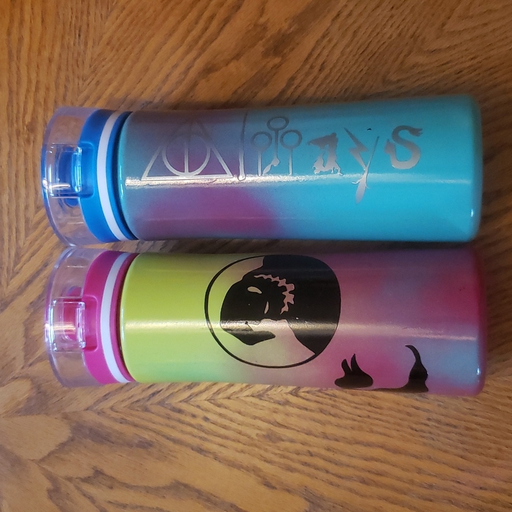 Two water bottles custom paint and vinyl